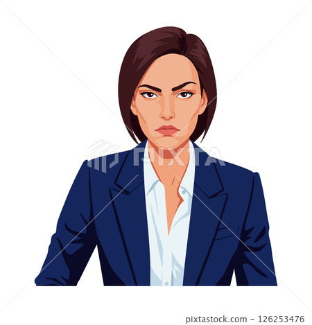 Professional businesswoman in navy blue blazer and white shirt confident portrait vector illustration 126253476