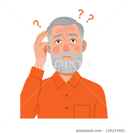 Elderly man confused expression scratching head with question marks vector illustration Elderly man confused expression scratching head with question marks vector illustration 126253481