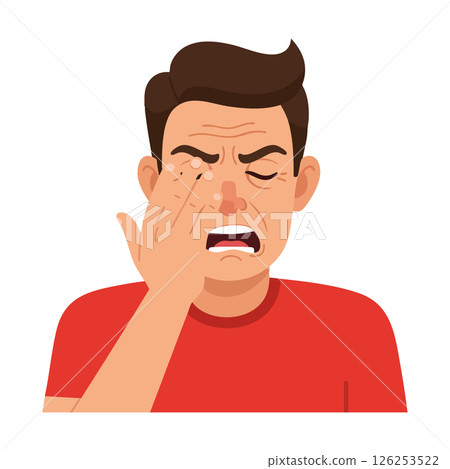 Man rubbing eye with tired expression in red shirt vector illustration 126253522