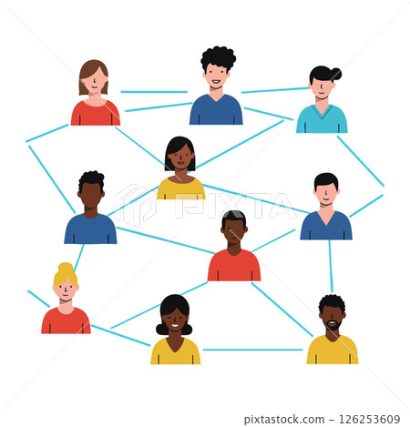 Diverse people connected through network lines social communication and teamwork illustration vector 126253609