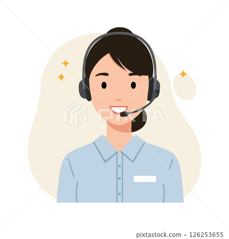 Customer Service Representative Female Support Agent Wearing Headset Vector Illustration 126253655