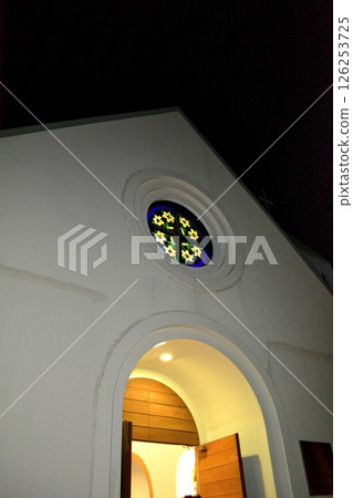 Stained glass church at night 126253725