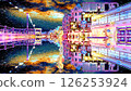 A different world of mirror reflections: "A cityscape made from a photo in watercolor style" 126253924