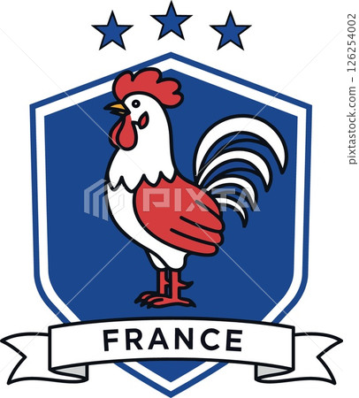 France national emblem rooster with blue shield and three stars vector illustration 126254002
