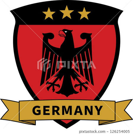 German eagle emblem shield with golden stars and banner vector illustration German eagle emblem shield with golden stars and banner vector illustration 126254005