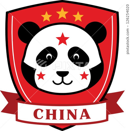 Panda face emblem with red stars and China banner vector illustration 126254020