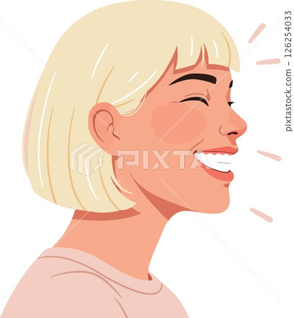 Smiling Blonde Woman Profile Vector Illustration with Short Hair and Light Skin Tone Smiling Blonde Woman Profile Vector Illustration with Short Hair and Light Skin Tone 126254033