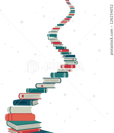Spiral staircase of colorful stacked books forming winding path vector illustration 126254052