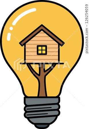 Treehouse inside light bulb concept illustration for creative ideas and innovation design 126254059
