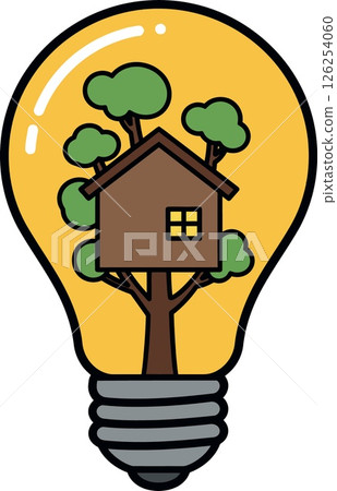 Light bulb with tree house inside creative eco friendly energy concept vector illustration Light bulb with tree house inside creative eco friendly energy concept vector illustration 126254060