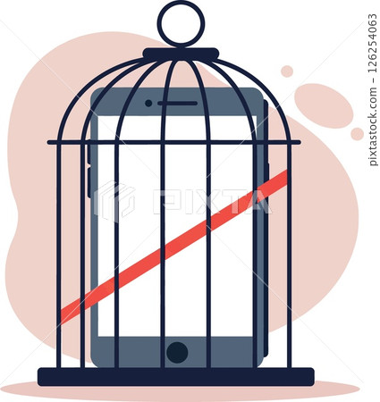 Smartphone Device Locked Inside Metal Cage Symbolizing Digital Restriction and Privacy Concerns Smartphone Device Locked Inside Metal Cage Symbolizing Digital Restriction and Privacy Concerns 126254063