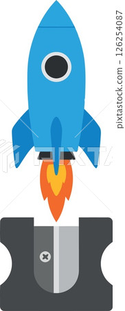 Blue Rocket Launching from Black Pencil Sharpener Vector Illustration Design Blue Rocket Launching from Black Pencil Sharpener Vector Illustration Design 126254087