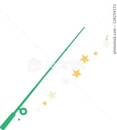 Green fishing rod with yellow stars vector illustration on white background Green fishing rod with yellow stars vector illustration on white background 126254153