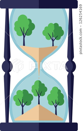 Hourglass with green trees and sand symbolizing environmental time and nature conservation vector illustration 126254169