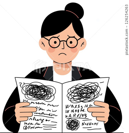 Woman Holding Confusing Documents with Frustrated Expression Vector Illustration Woman Holding Confusing Documents with Frustrated Expression Vector Illustration 126254263