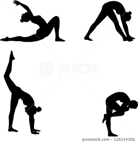 Yoga Poses Silhouettes Vector Set for Fitness and Meditation Practice 126254308