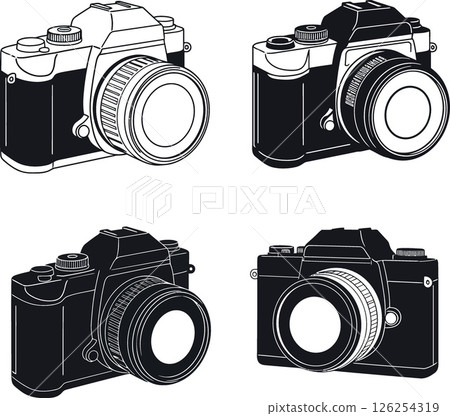 Vintage camera illustration set in black and white style for photography designs vector Vintage camera illustration set in black and white style for photography designs vector 126254319