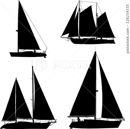 Sailboat silhouettes collection vector illustration with four different sailing boat designs Sailboat silhouettes collection vector illustration with four different sailing boat designs 126254335
