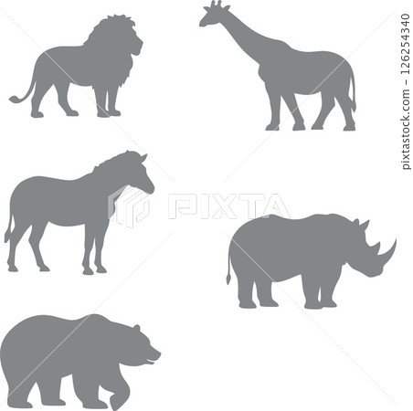 Silhouettes of wild animals lion giraffe zebra rhino bear vector illustration collection Silhouettes of wild animals lion giraffe zebra rhino bear vector illustration collection 126254340