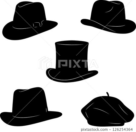 Collection of Classic Black Hats in Various Styles Vector Illustration 126254364