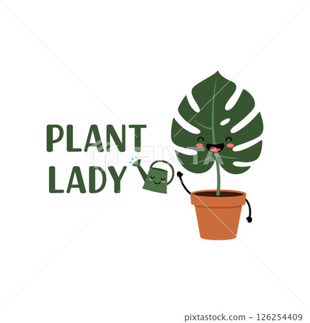 Plant lady with watering can cute cartoon vector illustration for t-shirt and craft projects Plant lady with watering can cute cartoon vector illustration for t-shirt and craft projects 126254409
