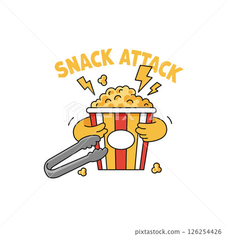 Popcorn bucket snack attack cartoon vector illustration for tshirt projects and print designs 126254426