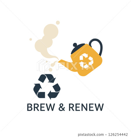 Recycling themed kettle pouring steam with recycle symbol ideal for t-shirt prints and eco projects vector illustration Recycling themed kettle pouring steam with recycle symbol ideal for t-shirt prints and eco projects vector illustration 126254442