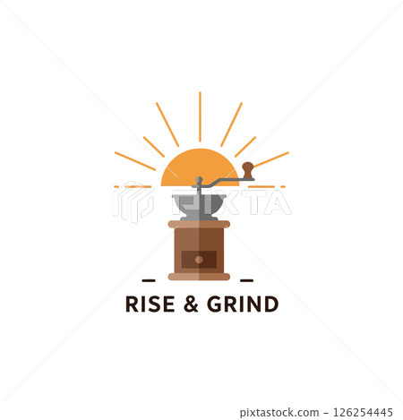 Coffee grinder illustration with rising sun rays for tshirt printing and inspirational projects vector Coffee grinder illustration with rising sun rays for tshirt printing and inspirational projects vector 126254445