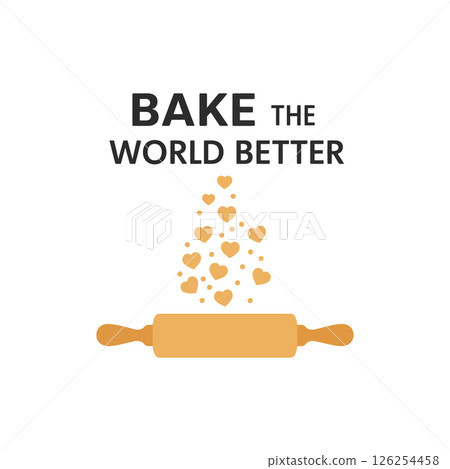 Baking rolling pin with heart shapes and positive message vector illustration for t-shirt designs and projects 126254458