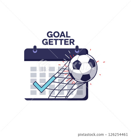 Soccer Goal Getter Concept with Calendar and Ball Vector Illustration for T-shirt Design Projects 126254461