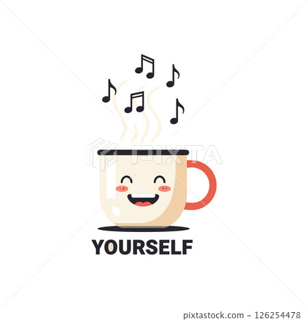 Smiling Coffee Cup with Music Notes and Yourself Text Vector Illustration for T Shirt Prints 126254478