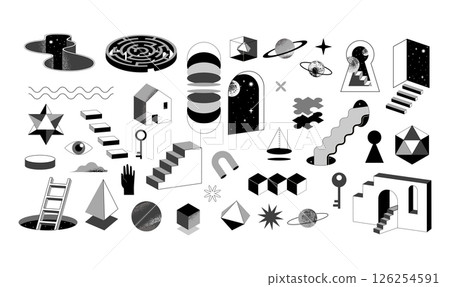 Surreal abstract vector design illustrations collection. Black and white psychedelic geometric 126254591