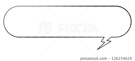 A simple speech bubble with a line drawing style. A fairly long horizontal oval. Thunder tail right. Monochrome. A simple speech bubble with a line drawing style. A fairly long horizontal oval. Thunder tail right. Monochrome. 126254629