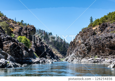 defocused Water level view of Hellgate Canyon on the wild and scenic Rogue River  126254856