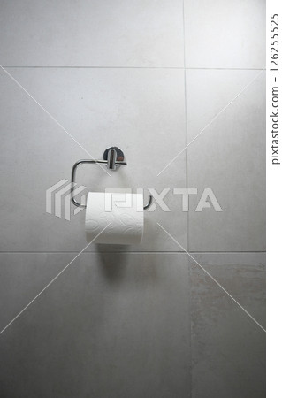 Modern bathroom with neat toilet paper and minimalist decor 126255525