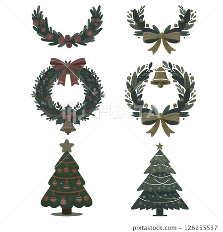 Christmas tree wreath and half wreath set in different colors 126255537