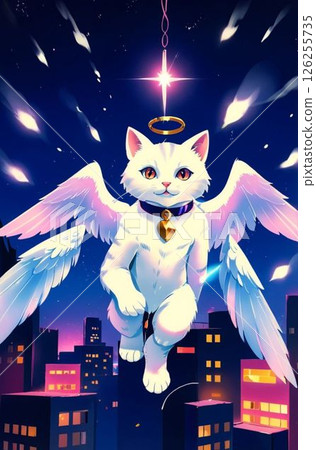 White cat angel dancing in the starry sky 126255735