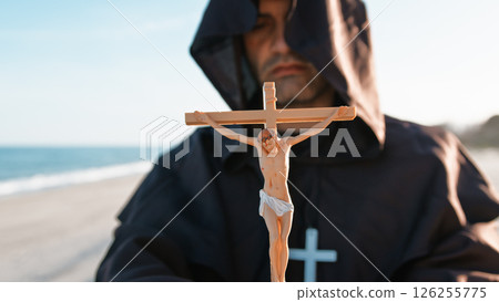 Monk Holding A Crucifix Praying Monk Holding A Crucifix Praying 126255775