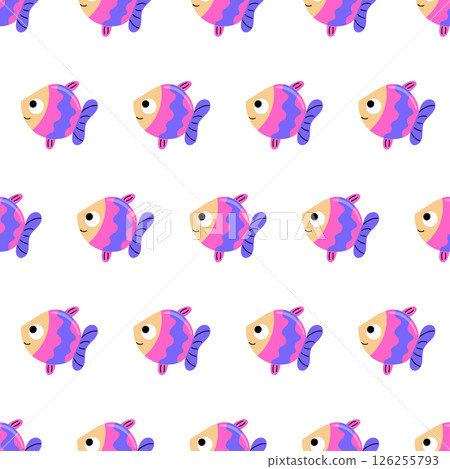 Purple cute fish seamless pattern. Exotic violet fish. Purple cute fish seamless pattern. Exotic violet fish. 126255793