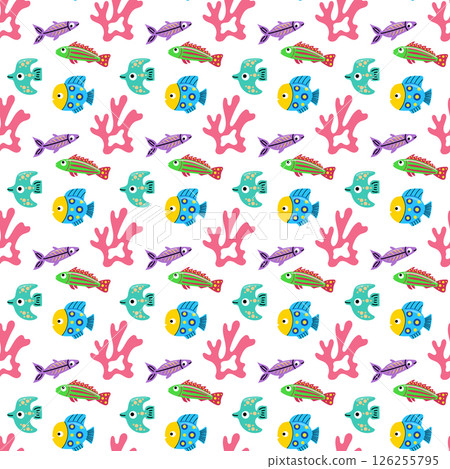 Colorful exotic fish and coral seamless pattern. Tropical seamless pattern. 126255795