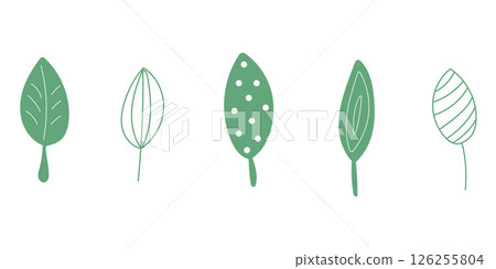 Set of green leaves. Simple green leaves. Hand drawn minimalistic leaves. 126255804
