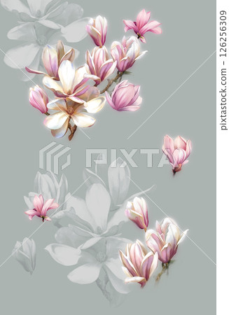 Stunning Hand Illustrated Floral Scroll Pattern Pieces 126256309