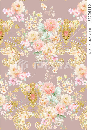 Stunning Hand Illustrated Floral Scroll Pattern Pieces 126256310