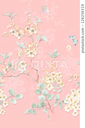 Stunning Hand Illustrated Floral Scroll Pattern Pieces 126256319