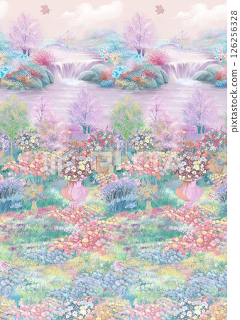 Stunning Hand Illustrated Floral Scroll Pattern Pieces 126256328