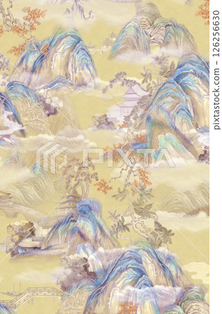 Vivid Hand Drawn Curly Flower Motif Illustrations 126256630