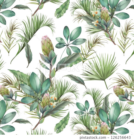 Vivid Hand Drawn Curly Flower Motif Illustrations 126256643