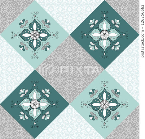 Vivid Hand Drawn Curly Flower Motif Illustrations 126256662