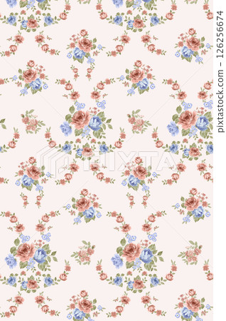 Vivid Hand Drawn Curly Flower Motif Illustrations 126256674