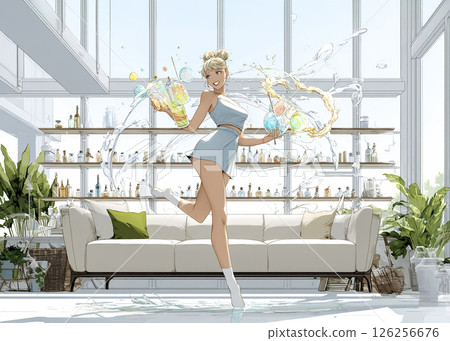 Illustration material of a cocktail fairy happily preparing a drink 126256676
